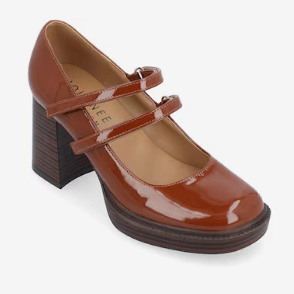 Journee Collection Shasta Platform Pump in Cognac - Picture 2 of 9